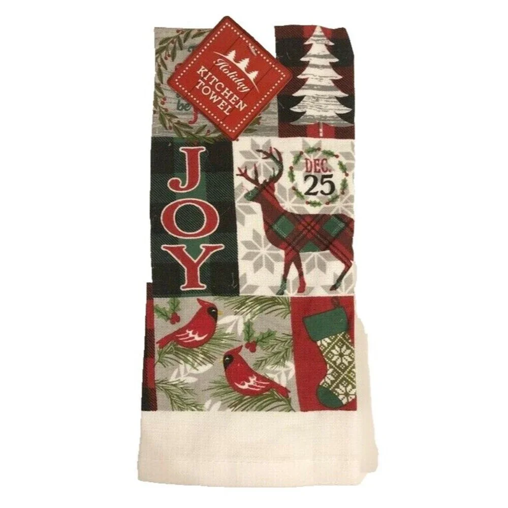Christmas Tree Kitchen Dish Towels Potholder Oven Mitt Set of 4 Joy Noel
